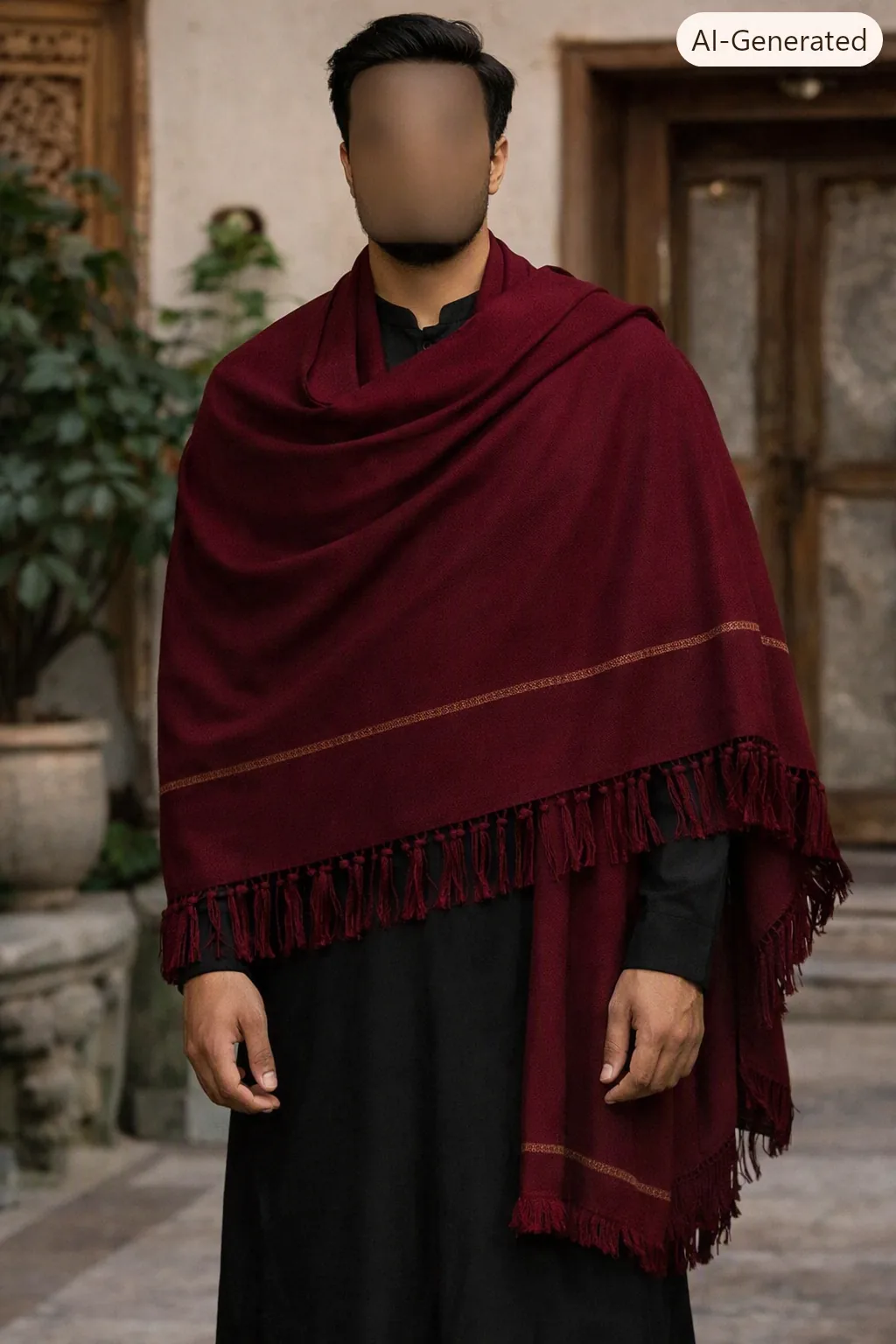 Deep Red Winter Shawl